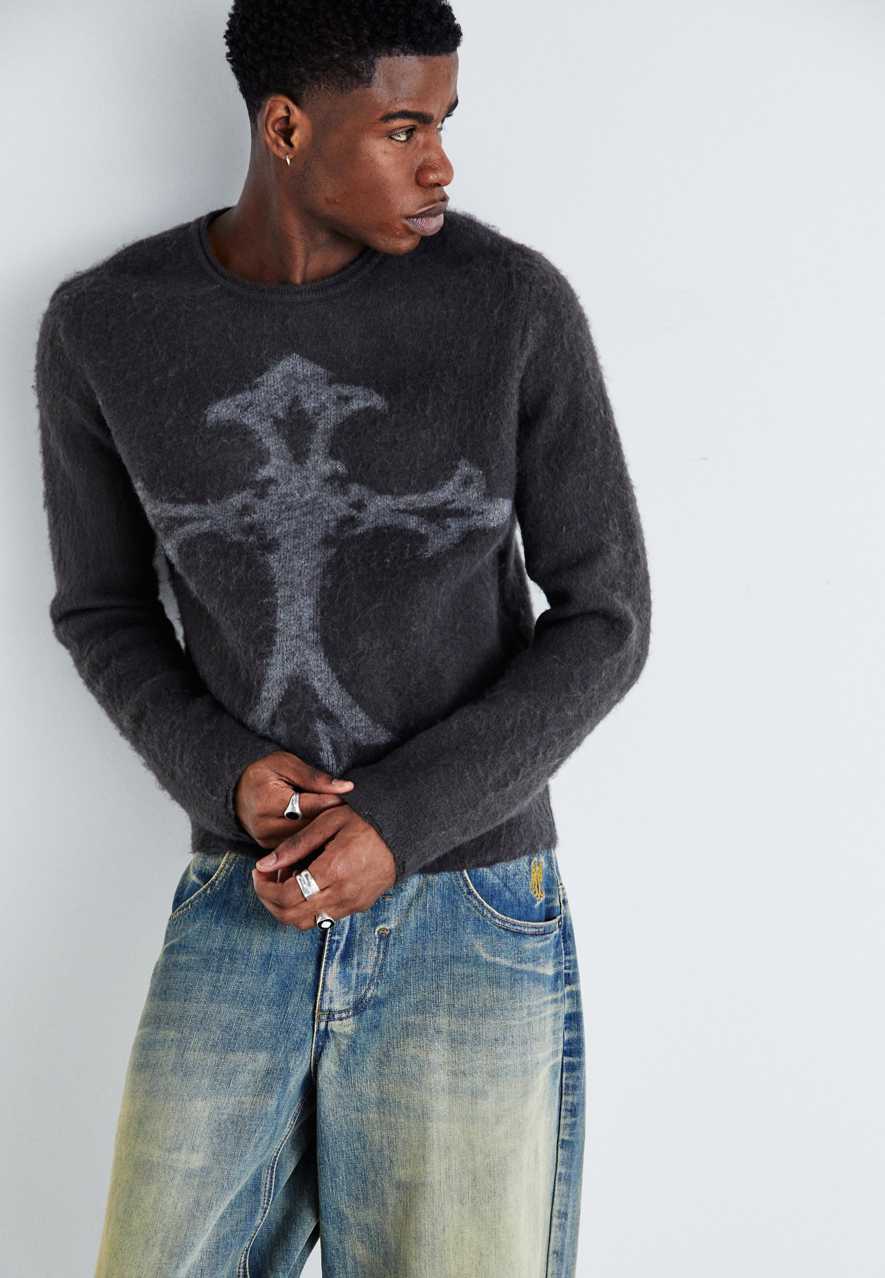 Jaded London BRUSHED CROSS INTARSIA - Jumper - black - Zalando.co.uk