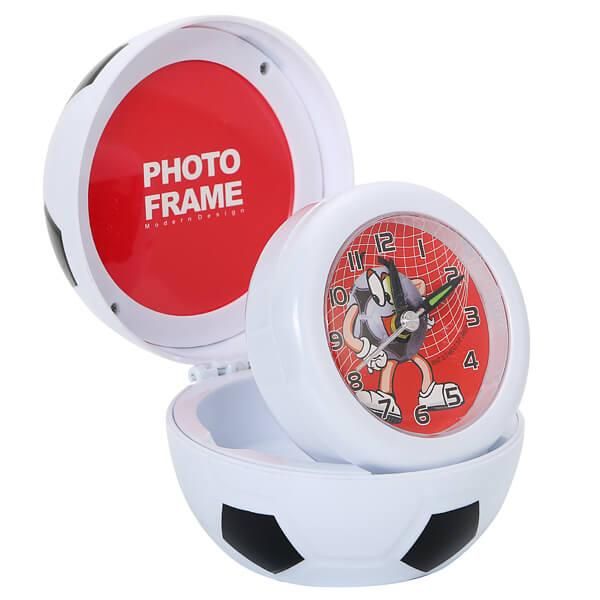 サッカーボール型目覚まし時計 フォトフレーム付 | ボールグッズ通販