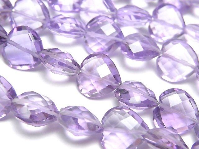 アメジスト 縦穴ハートカット10×10mm 半連/1連（約16cm）｜天然石