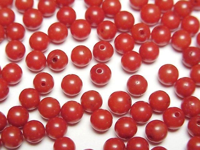 赤珊瑚・レッドコーラル（染） 片穴ラウンド4mm 10粒｜天然石ビーズの