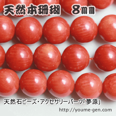 山サンゴ／コーラル 赤サンゴ 8mm 1粒／10粒売り！ 福岡「YouMe源」夢源
