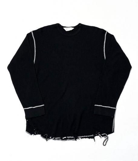 ANCELLM DAMAGE WAFFLE CREW LS T-SHIRT [BLACK] - Fresh Service