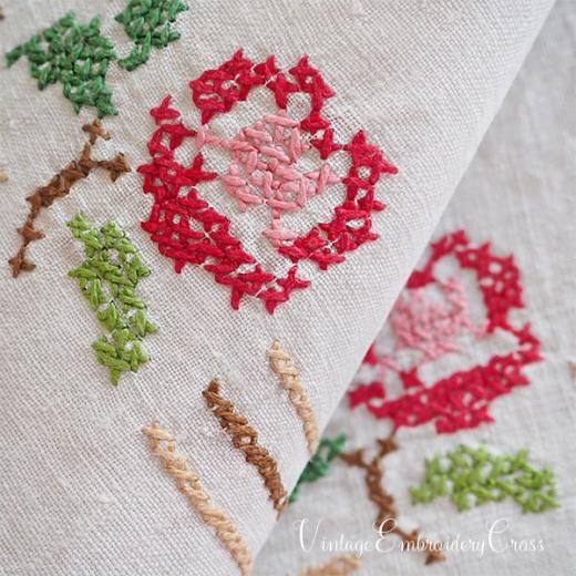 ドイツ ヴィンテージ クロス H59cm×W122cm 横長 クロスステッチ 刺繍