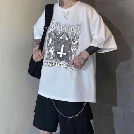 クロス 十字架 半袖 Tシャツ ストリート ビッグシルエット ホワイト 白