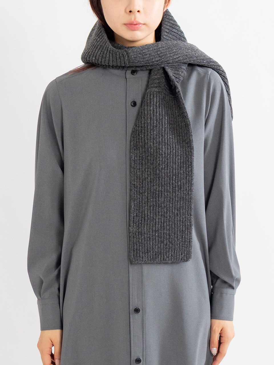 RIBBED KNIT WOOL HOODED SCARF-リブニットウールフードスカーフ-HYKE