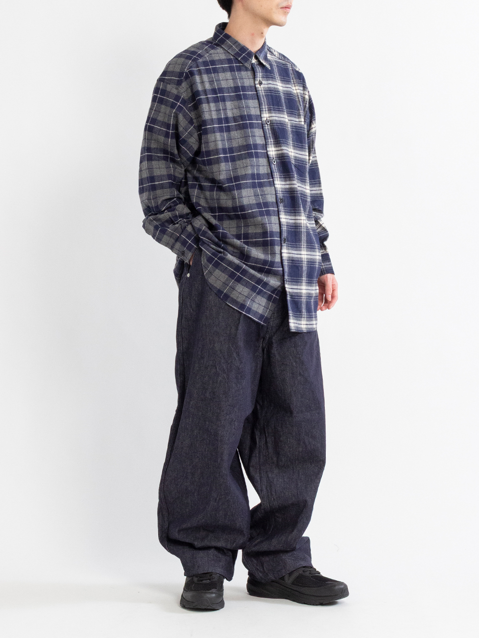 Cotton flannel check docking shirt-コットンフランネルチェック