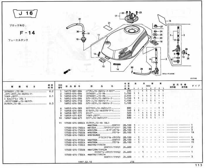 NSR50 ホンダ純正部品 ブロックNo,F-14 フューエルタンク ページ113
