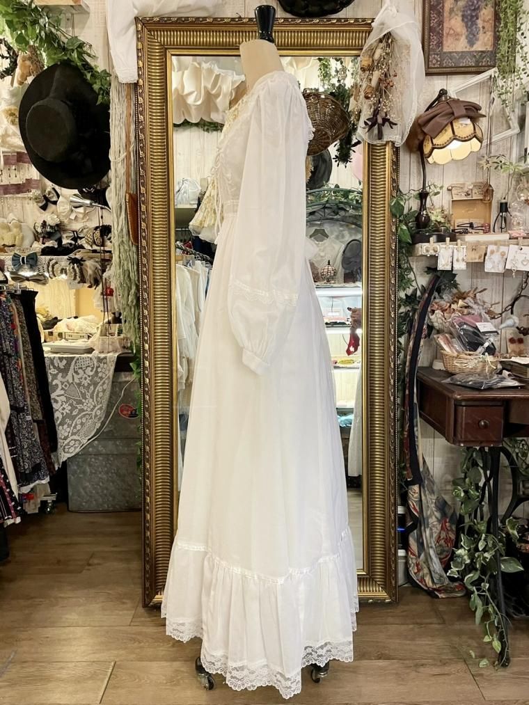 GUNNE SAX 70's袖レースロングワンピースドレス ピュアホワイト Size : 7