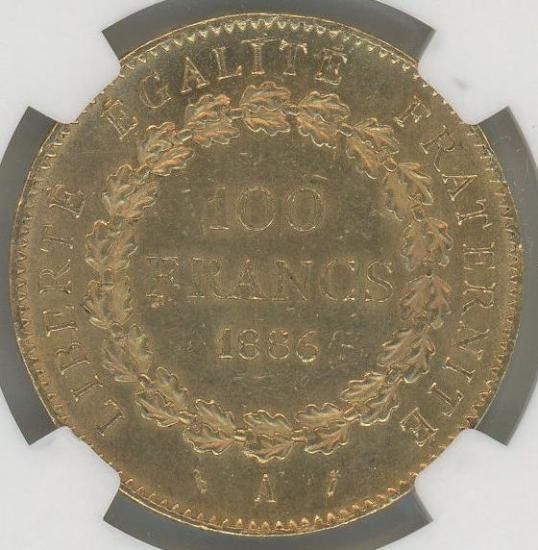 フランス 1886A 100フラン エンジェル エンゼル 金貨 NGC MS62