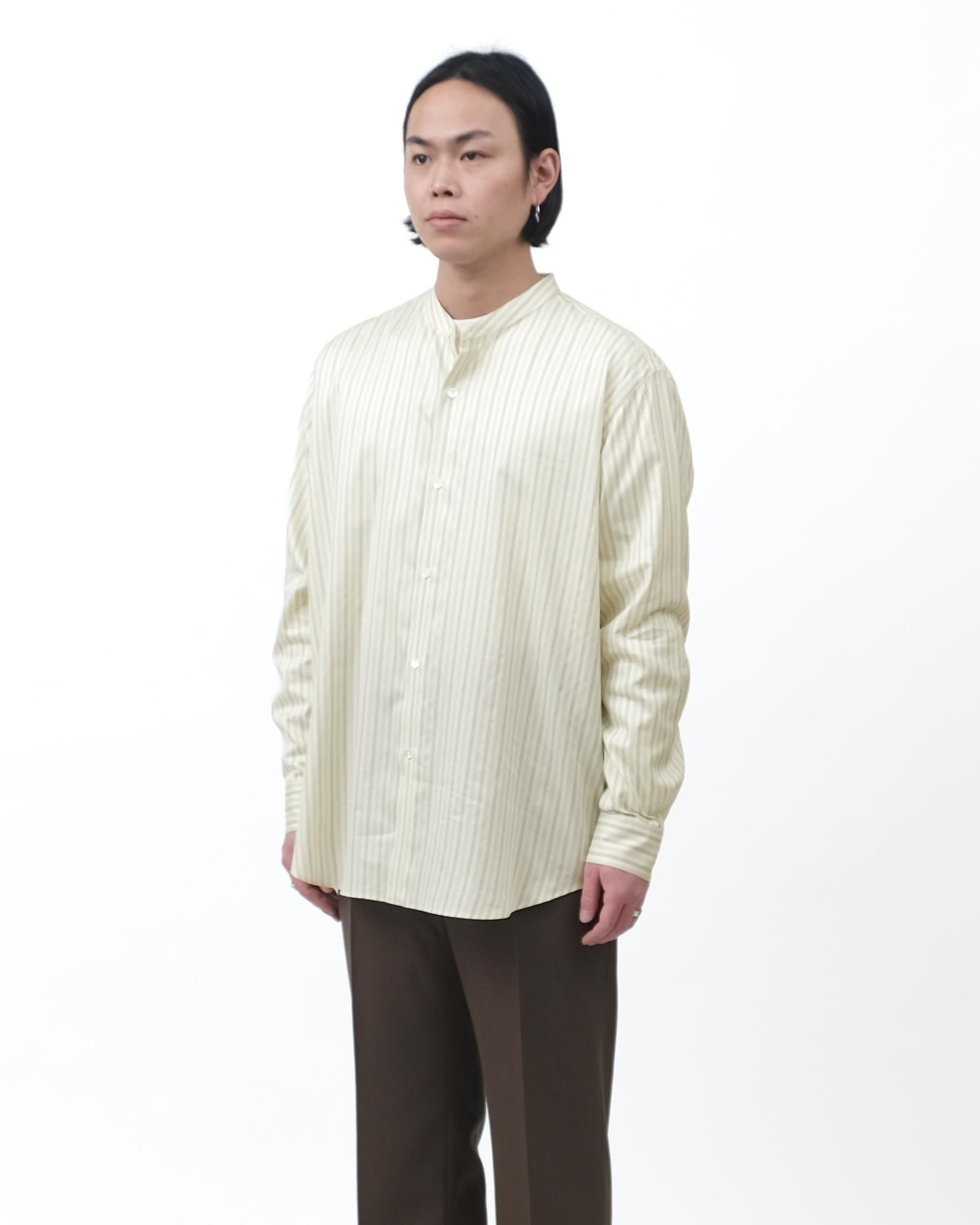 AURALEE COTTON SILK STRIPE STAND COLLAR SHIRT #IVORY STRIPE