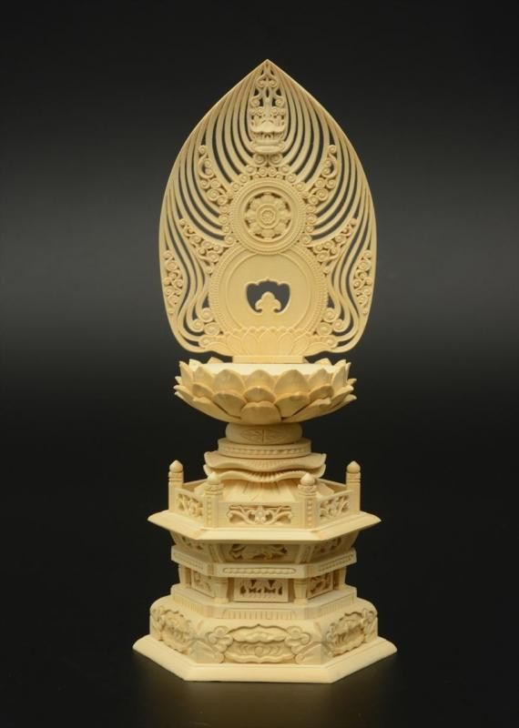 天台宗】白木製 阿弥陀如来(座像/2.5寸) 六角台座 水煙光背 仏像