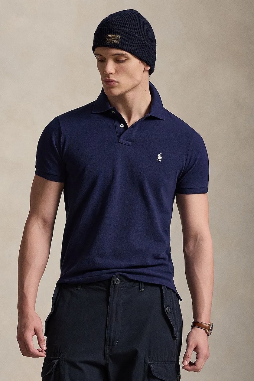 Polo Ralph Lauren cotton polo shirt navy blue color smooth