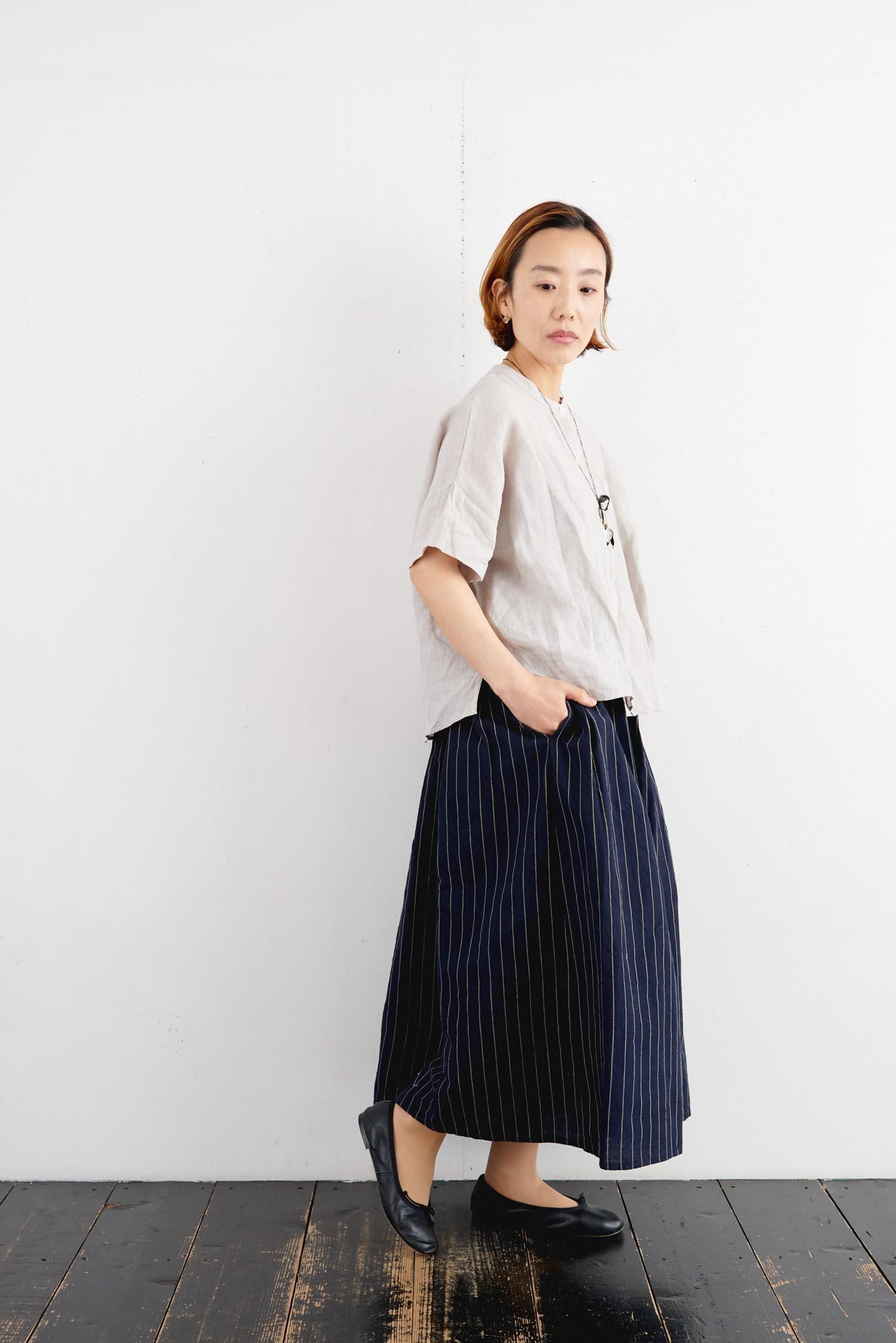 会津木綿 タックスカート はなふさ縞 - poooL (online shop)