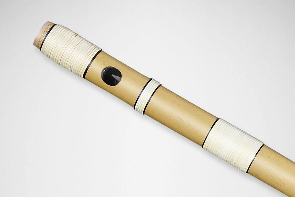 能管 女竹煤竹 笛師山田藍山 笛袋 筒付 能管 女竹煤竹 笛師山田藍山 笛