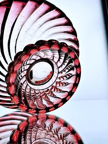 薔薇色のオールドバカラ バンブーの赤いコンポート【19世紀末頃