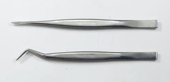 盆栽道具 ステンレス 歯科医用ピンセット 全長160mm 曲 No.662A / 直