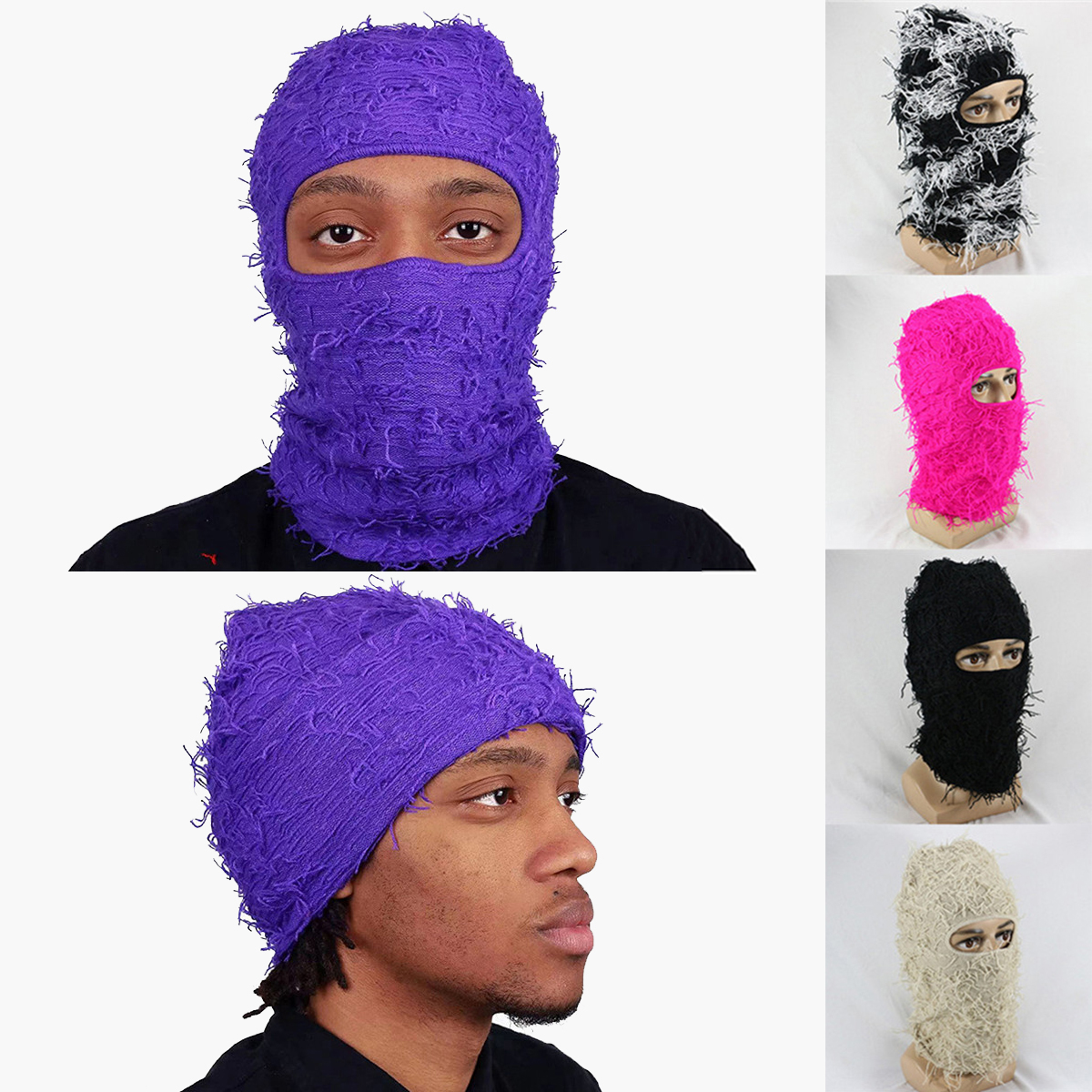 Distressed Balaclava Full Cover Ski Face Windproof Knitted Full