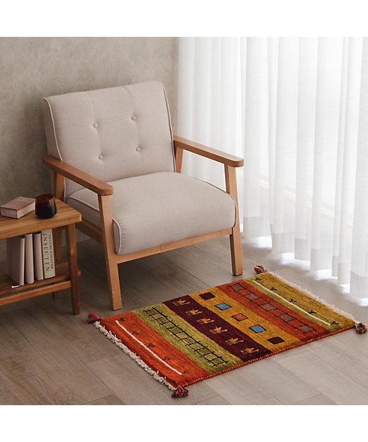 ☆ペルシャ絨毯 手織りリーズバフトギャッベ 玄関マットMサイズ【2