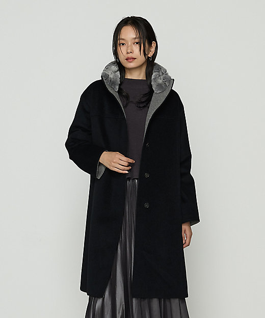 TALLサイズ 〕 アンゴラウール スタンドフーデットコート