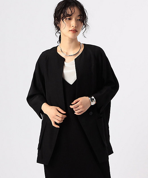 ＋サイズ 〕 アセテートリネンタッサー ドルマンスリーブ シャツ