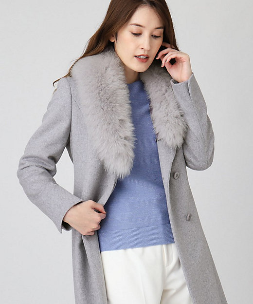 日本製／フォックスファー／カシミヤ混】ファー付ウールコート