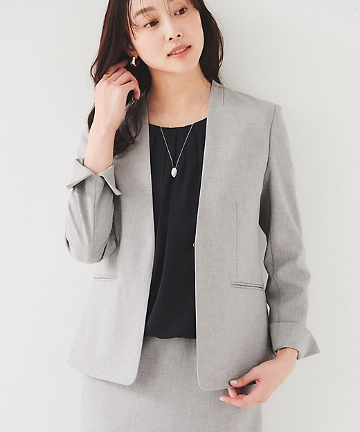 セットアップ可能】リネンライク カラーレスジャケット