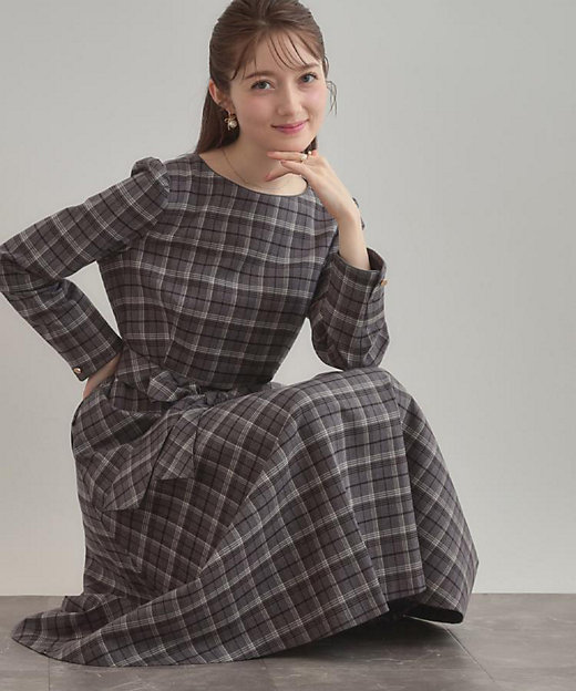 大人可愛い・微起毛】先染めチェック柄フィット＆フレアワンピース