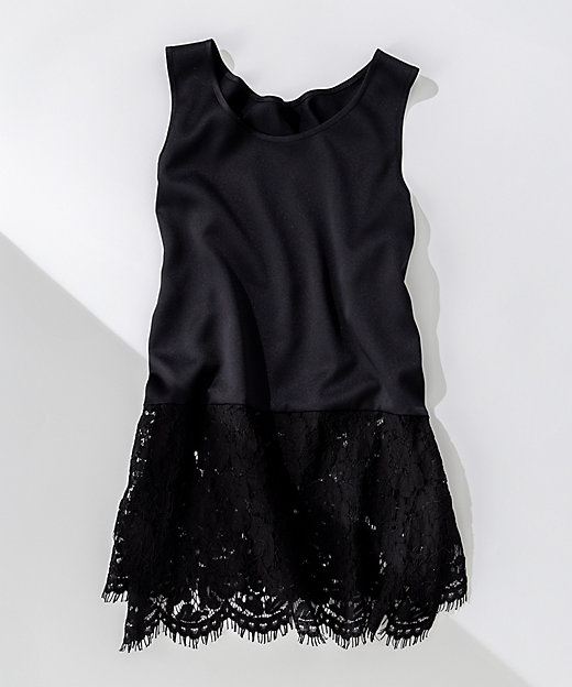 洗える】レースコンビストレッチ マットサテン インナー タンクトップ