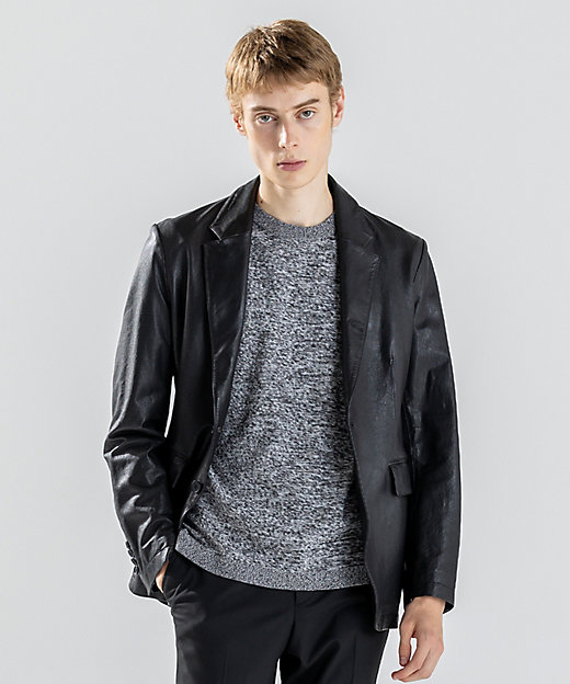 新素材【シャツ感覚で羽織れる軽さ】シュリンクエアレザー ジャケット