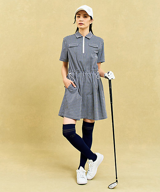 WOMEN】ギンガムチェックストレッチワンピース