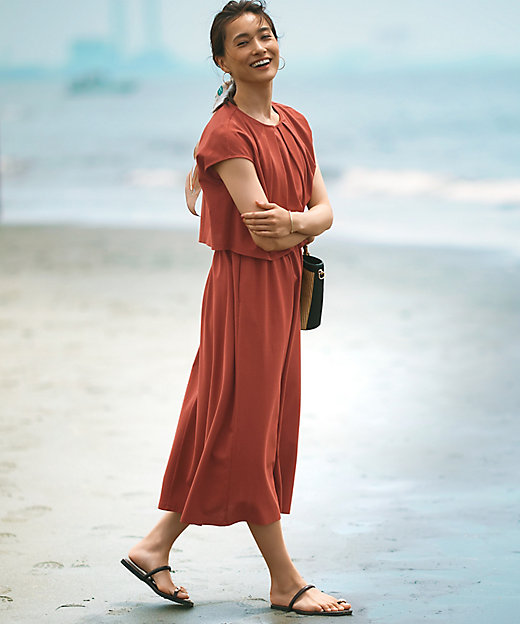 洗える】ドライコットンジャージー レイヤードワンピース