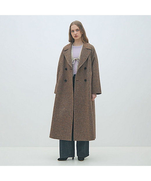 カラーネップヘリンボーン ダブルブレストロングコート | maison