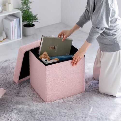 もこもこ 折りたたみ収納スツール ボア生地 幅38cm 耐荷重100kg