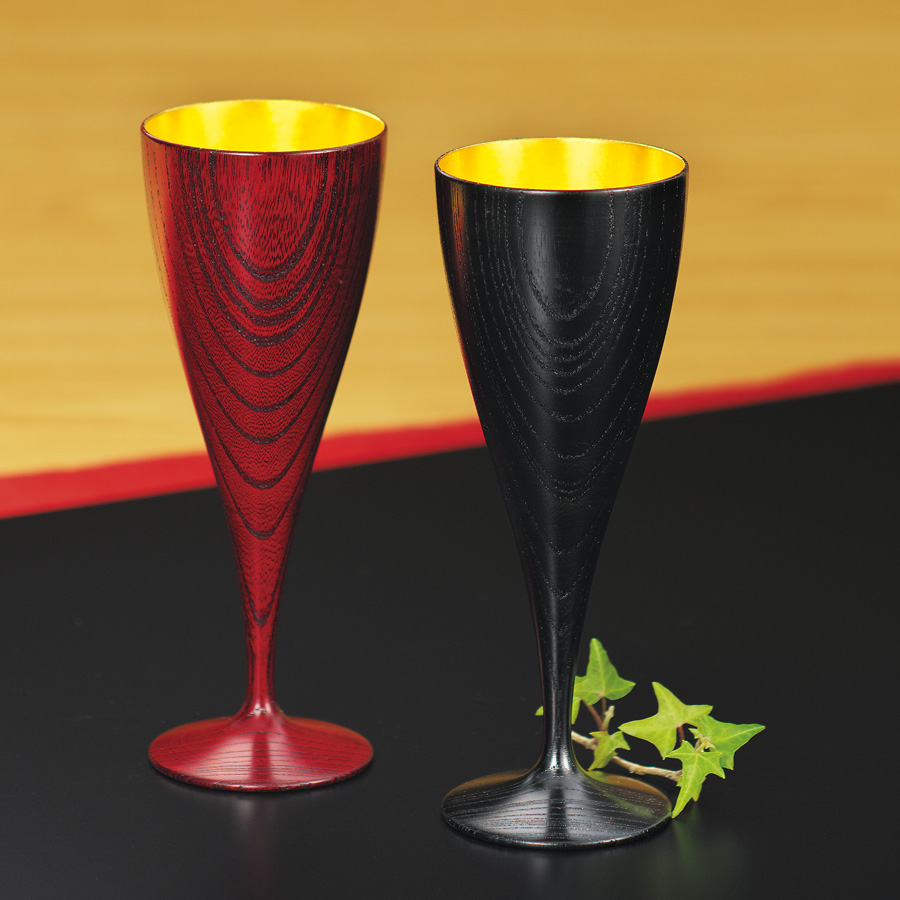 ワインペアカップ ひびき 内金箔 木製 漆塗り FC13-15 漆器の井助