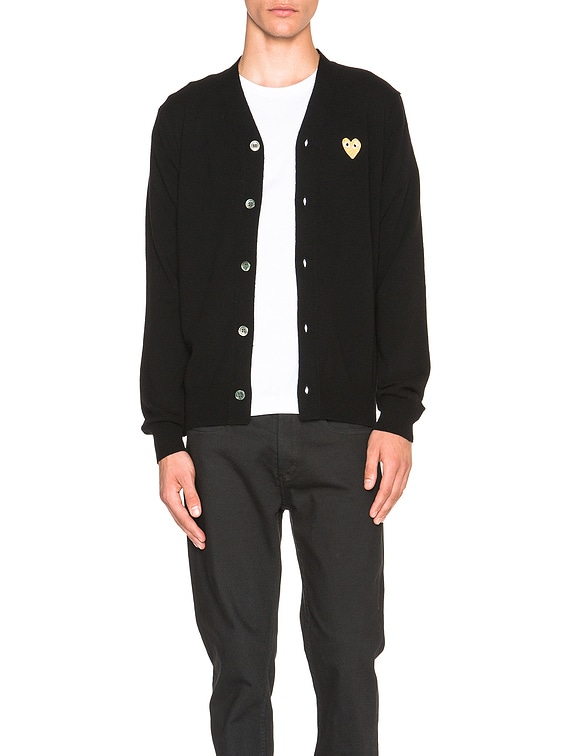 COMME des GARCONS PLAY Cardigan with Gold Emblem in Black | FWRD