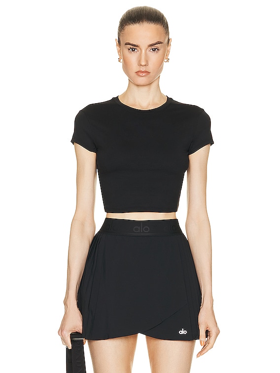 alo Soft Crop Finesse Short Sleeve Top in Black | FWRD