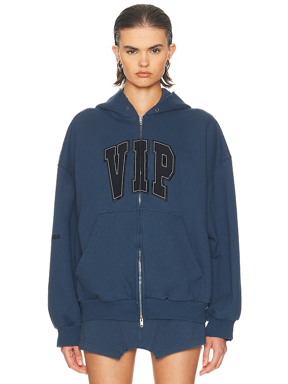 Balenciaga Shifted Zip Up Hoodie in Dark Blue | FWRD