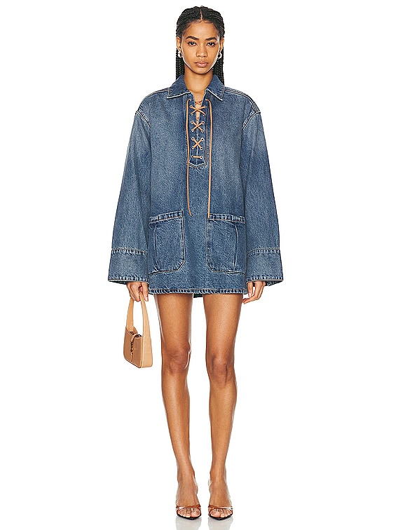 GRLFRND Marisa Laced Tunic Dress in Nashville Suede | FWRD