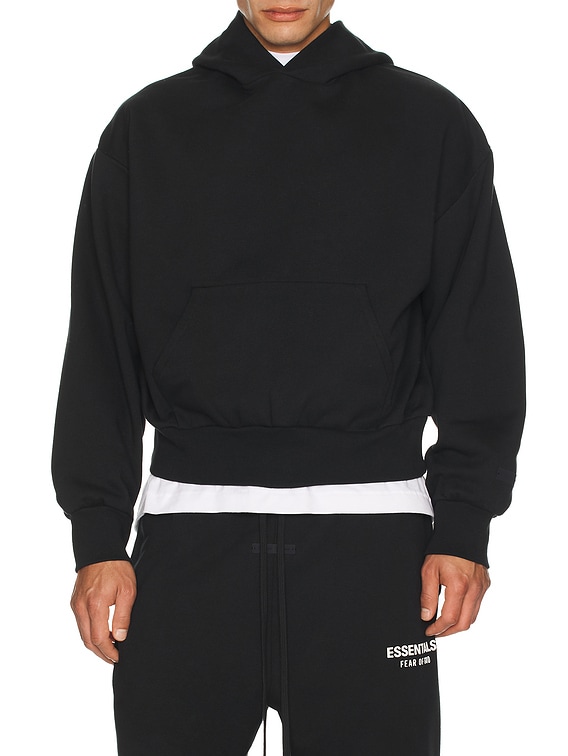 Fear of God ESSENTIALS Classic Fit Fleece Hoodie in Jet Black | FWRD