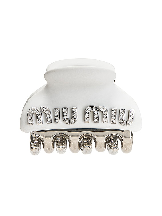 Miu Miu Hair Clip in Bianco, Acciaio, & Crystal | FWRD