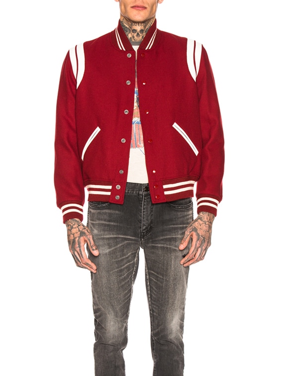 Saint Laurent Teddy Varsity Jacket in Red | FWRD