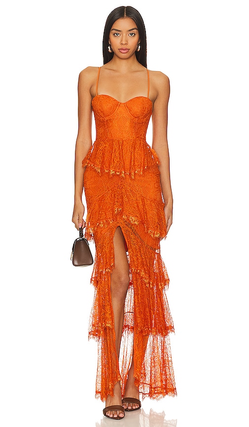 MAJORELLE Zelda Fitz Gown in Terracotta Orange | REVOLVE