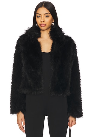 Jaded London Mara Oversized Hood Faux Fur Jacket in Black | REVOLVE
