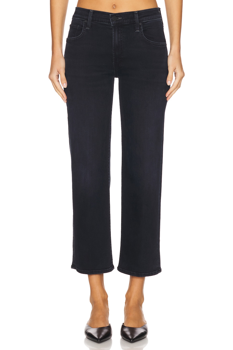 MOTHER Petite Lil' Mid Rise Zip Rambler Jeans in Night Jeans in