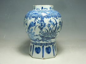 染付け花鳥文輪花大鉢 デルフト陶器 17世紀 オランダ 江戸時代初期