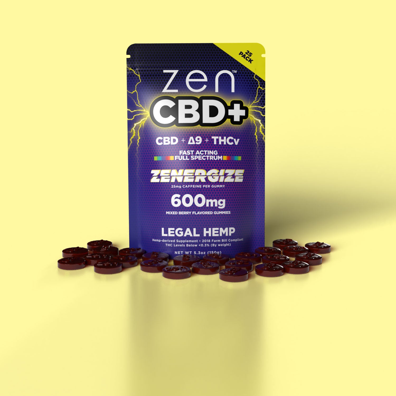 600mg CBD & Delta 9 THC with THCv & Caffeine | Zenergize Gummies