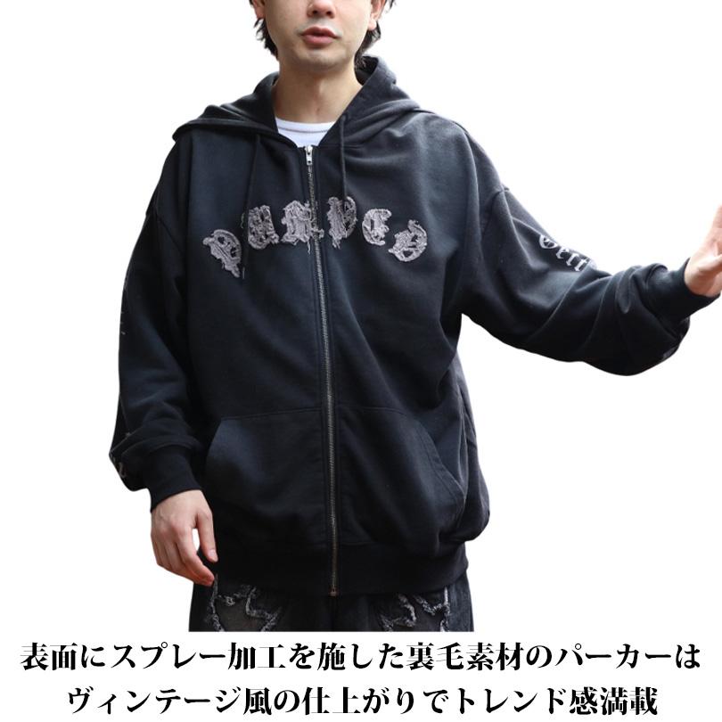 8 スプレー加工ジップパーカー メンズ グラフィック ヴィンテージ : 8