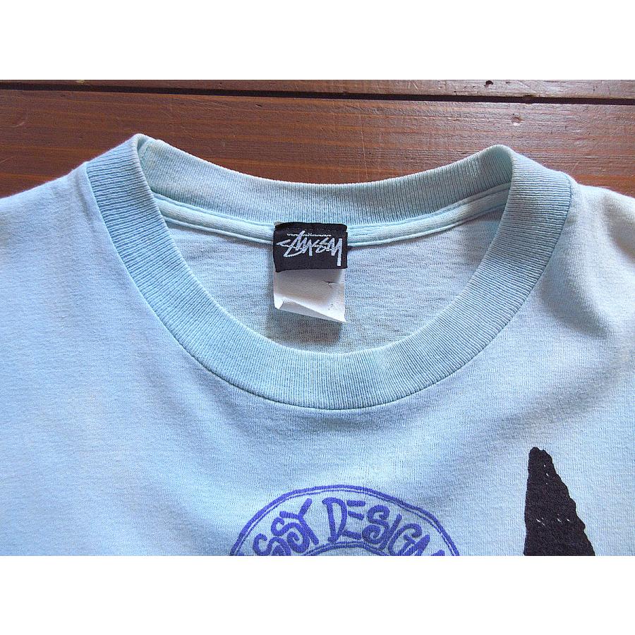 ビンテージ80's○STUSSY黒タグストックプリントTシャツ水色○240920k4