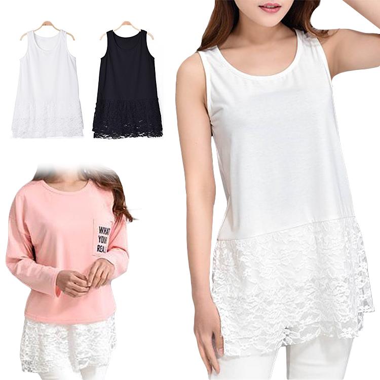 レディース タンクトップ 裾レース インナー トップス ノースリーブ