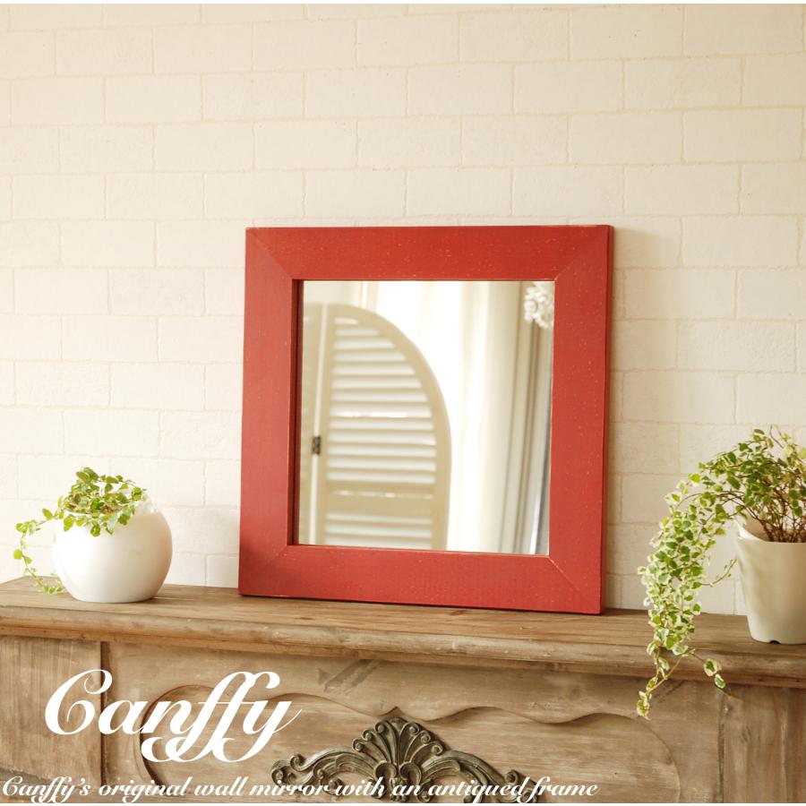 鏡 壁掛け ウォールミラー おしゃれ 日本製 北欧 CAM-40×40RD レッド